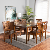 Baxton Studio Luisa-Walnut-7PC Dining Set Baxton Studio Luisa Modern and Contemporary Transitional Walnut Brown Finished Wood